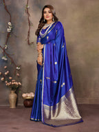 Joban Fashion Royal Blue Floral & Botanical Motifs Satin Silk Banarasi Silk Saree - Distacart