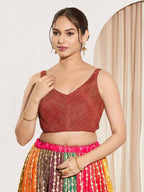Joban Fashion Rust Tissue Padded Blouse With Sweetheart Neck Sleeveless - Distacart