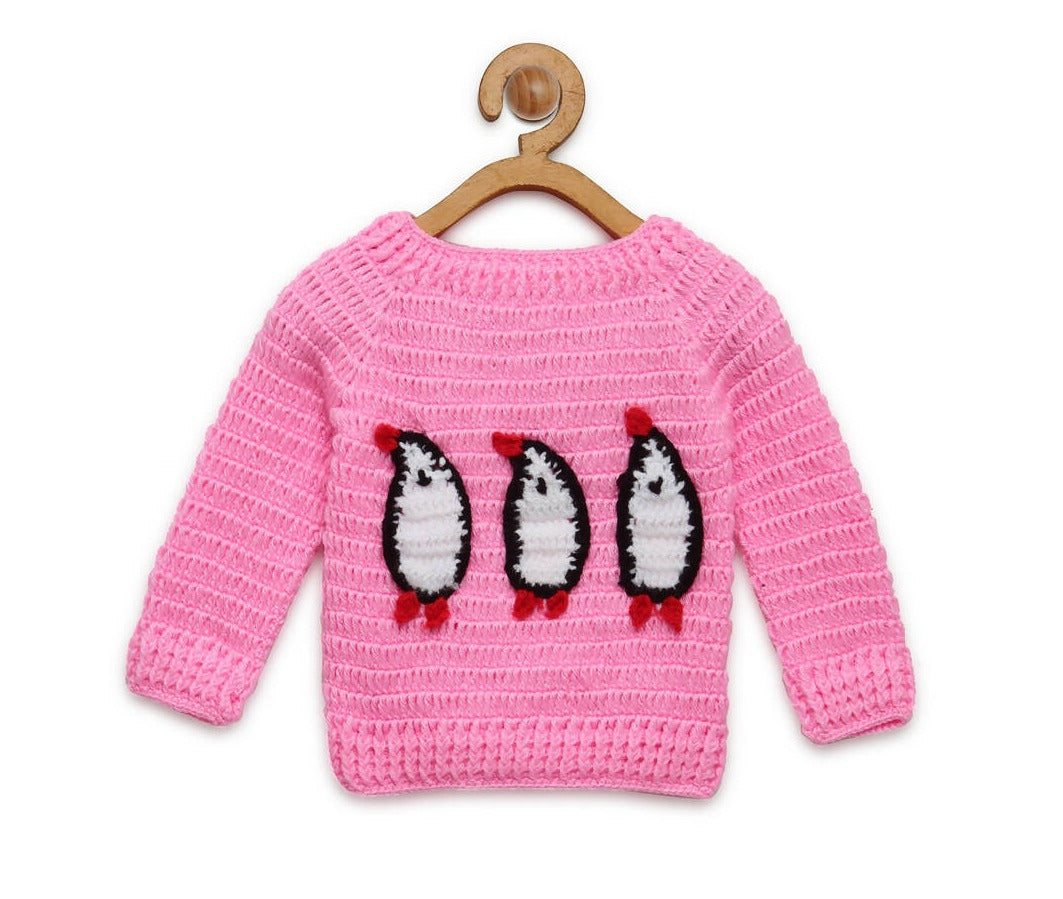 Chutput Kids Pingue Design Solid Pink Pullover Sweater