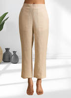 Joban Fashion Beige Linen Embroidered Readymade Cord Set - Distacart