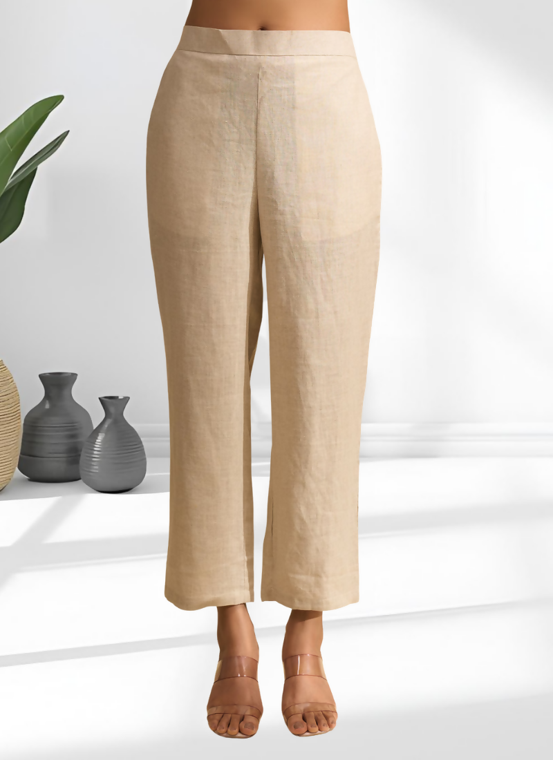 Joban Fashion Beige Linen Embroidered Readymade Cord Set - Distacart