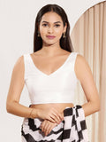 Joban Fashion White Mulberry Silk Padded Blouse With Round Neck Sleeveless - Distacart