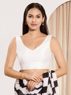 Joban Fashion White Mulberry Silk Padded Blouse With Round Neck Sleeveless - Distacart
