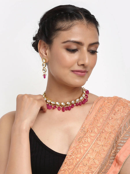 Kundan Choker With Earrings - Ruby Raang