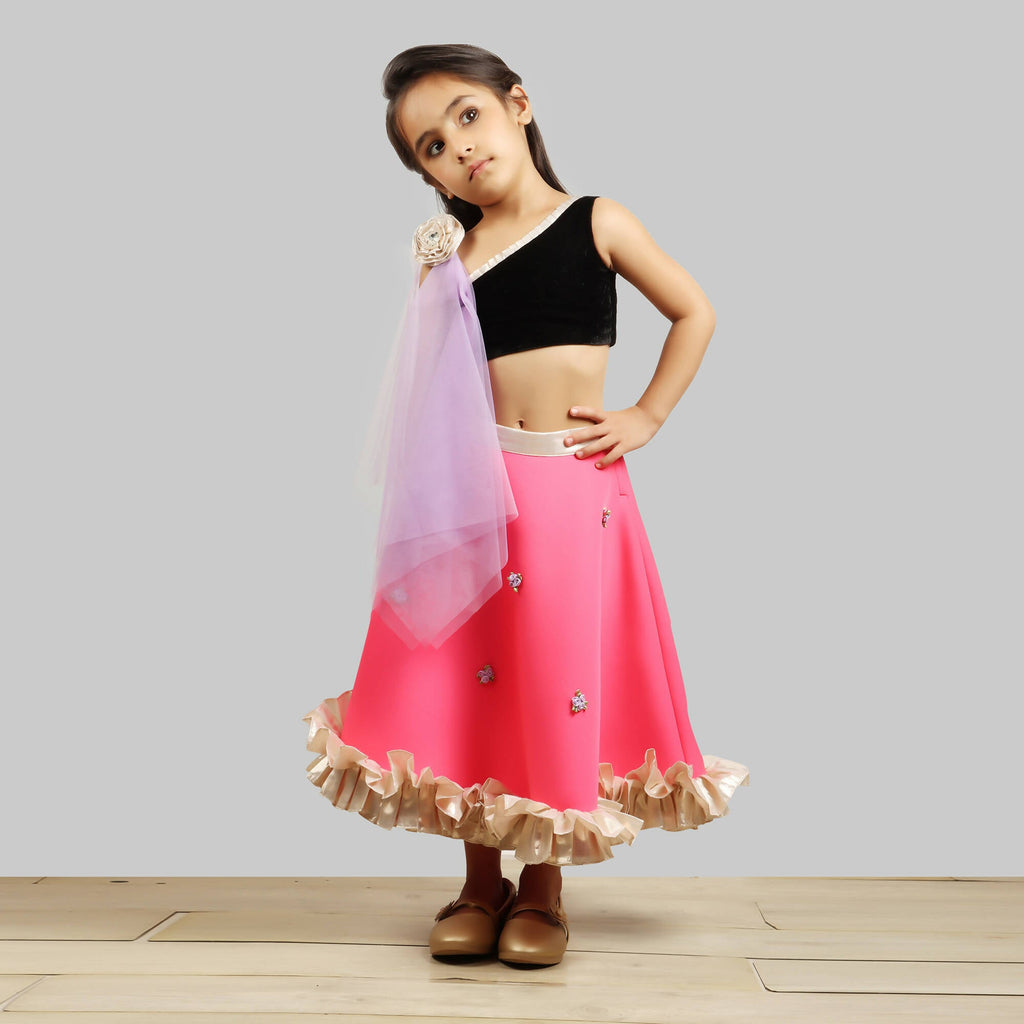 Pink Cow Fashions Black & Pink Ghagra Choli With Dupatta
