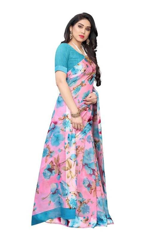 Vamika Pink Linen Satin Border Saree (SONAKSHI 12 BLUE)