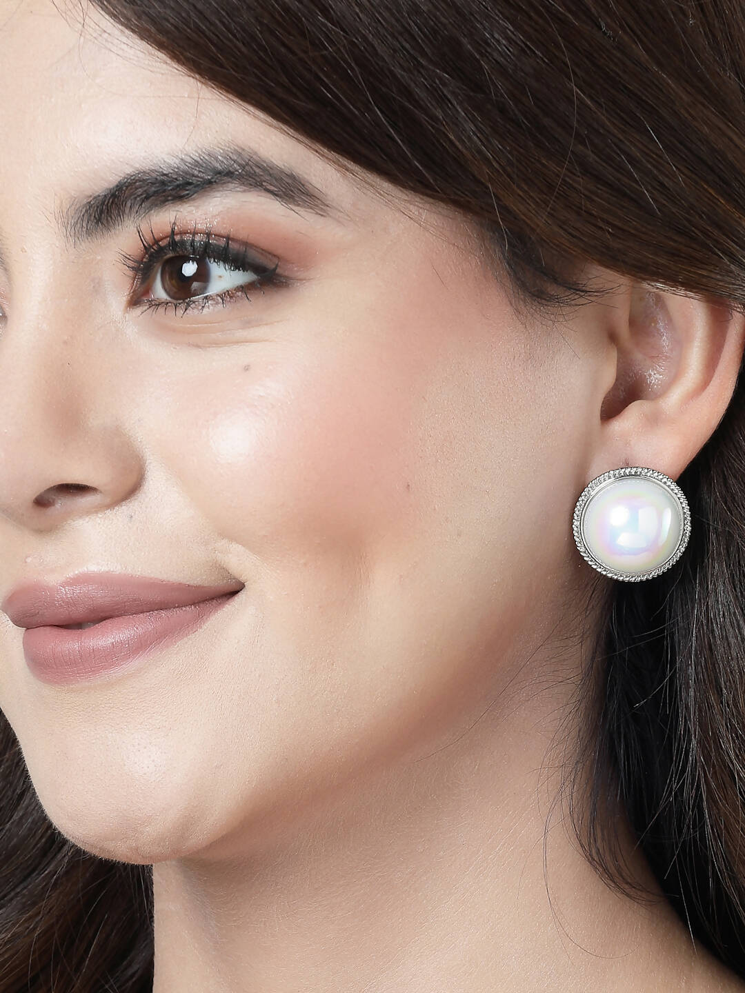 NVR Women's Silver Plated Circular Stud Earrings - Distacart