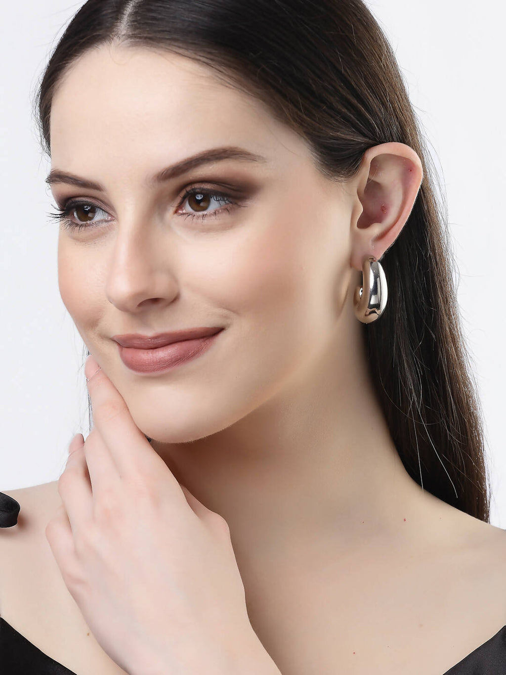 NVR Women Silver-Plated Circular-Shaped Half Hoop Earrings - Distacart