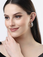 NVR Women Silver-Plated Circular-Shaped Half Hoop Earrings - Distacart