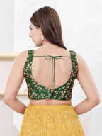 Joban Fashion Dark-Green Mulberry Silk Sleeveless Back Open Blouse