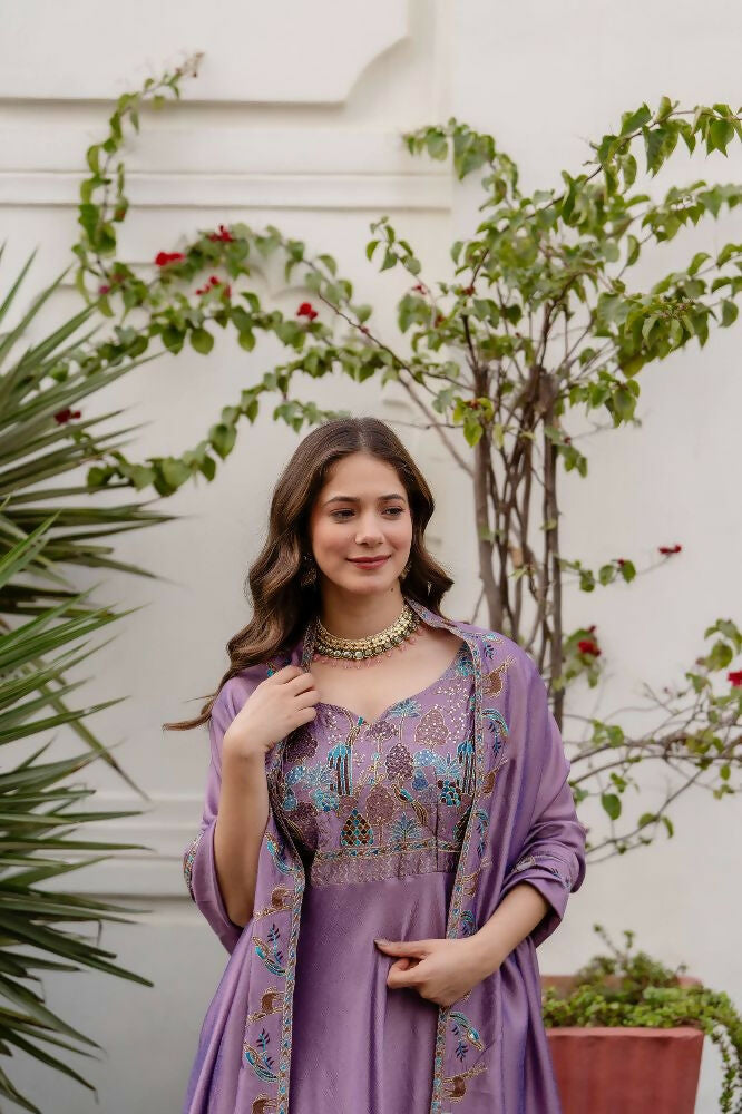 Teeya Creation Lavender Color Vichitra Silk Designer Party Wear long Gown - Distacart