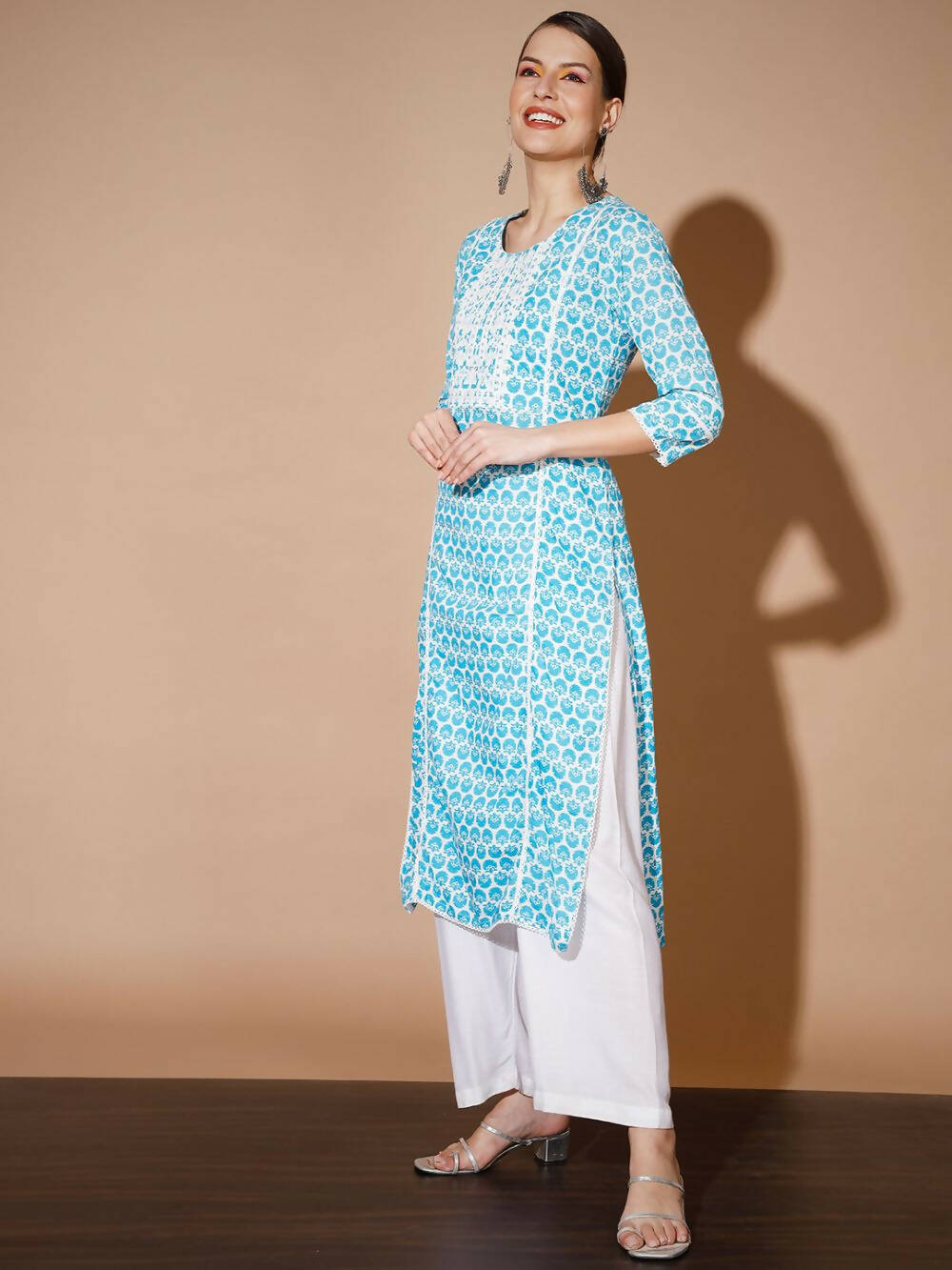 Myshka Women Blue Printed Kurtas - Distacart