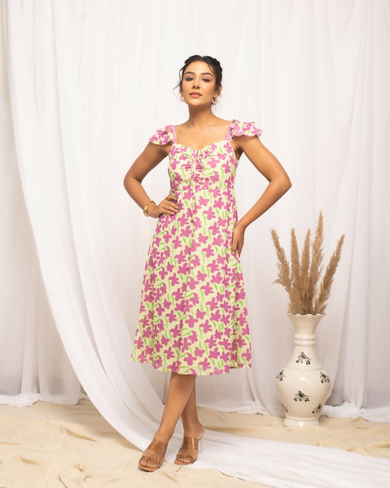 FIORRA Women's Pink Georgette Floral Printed Dress - Distacart
