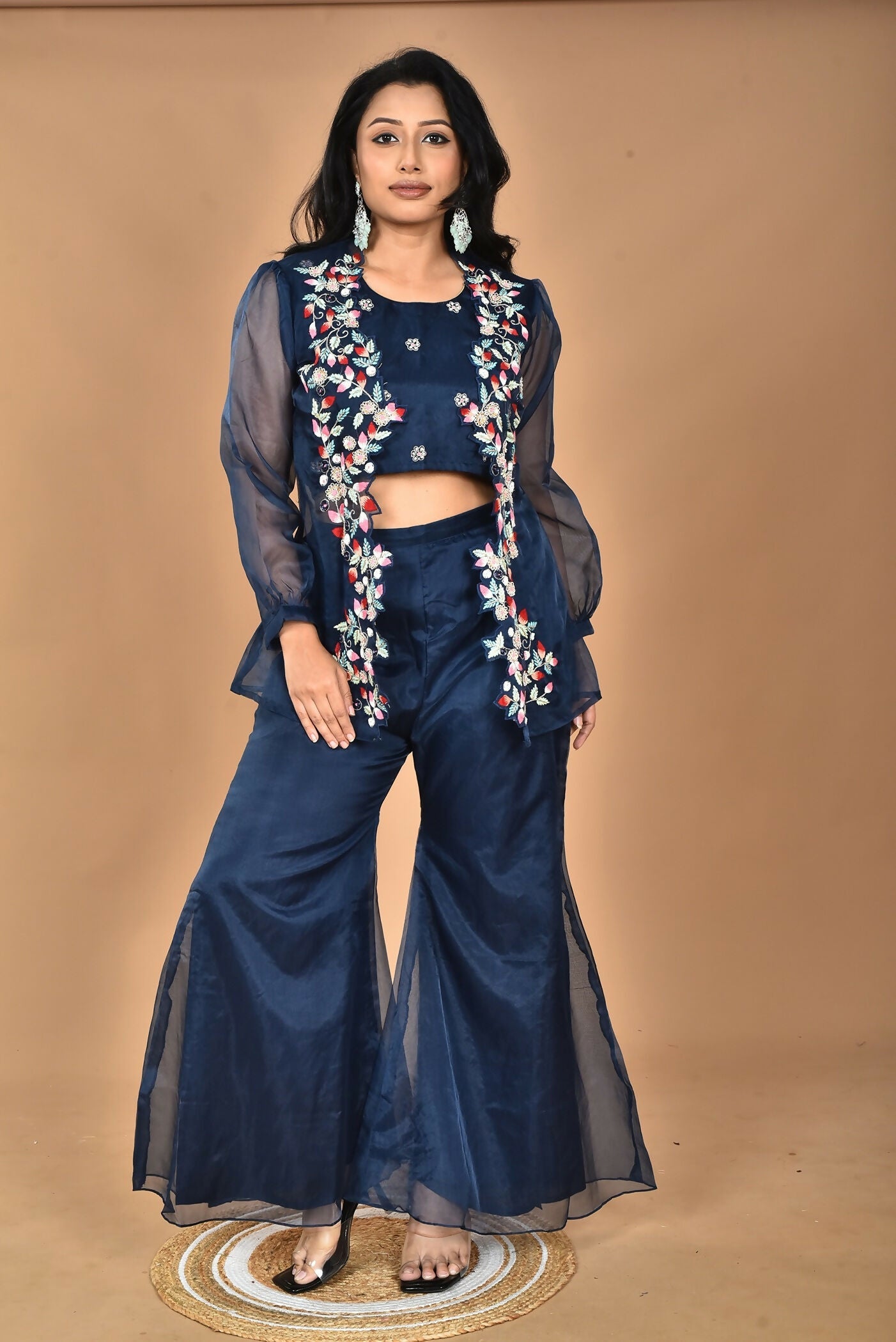 Morchari Women Hand Embroidery Crop Top-Blue