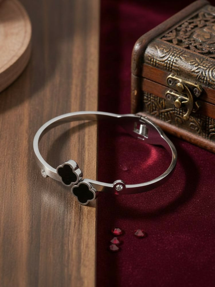 NVR Women Silver Plated Black Cuff Bracelet - Distacart