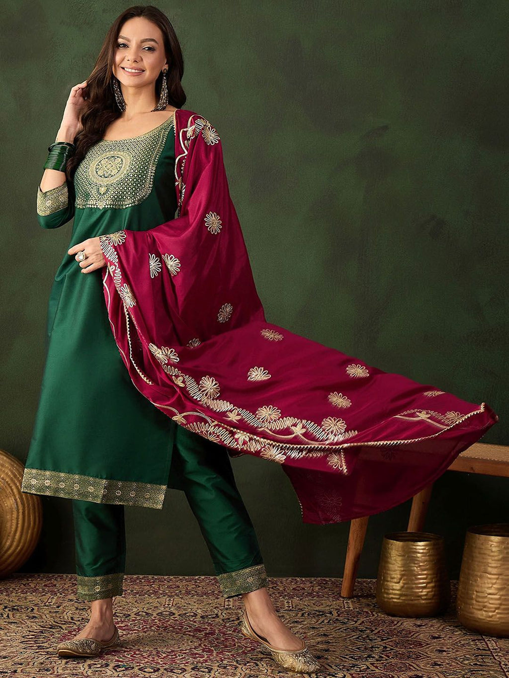 Sangria Woven Design Kurta & Trouser With Dupatta