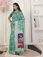Shree Shyam Fashion Linen Cotton Rama Green Saree - Distacart