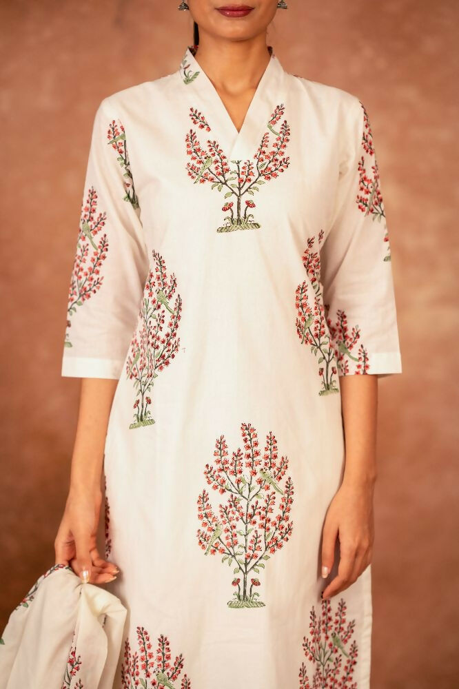 Joban Fashion Off White Pink Hand Block Printed Cotton Suit Set - Distacart