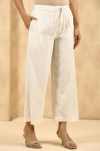 Juniper Women's Off-White Rayon Gold Printed Wide Leg Palazzo - Distacart