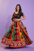 Multi Color Pure Cotton Hand Block Print Navratri Lehenga Choli with Dupatta - Raas