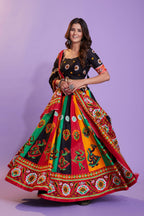 Multi Color Pure Cotton Hand Block Print Navratri Lehenga Choli with Dupatta - Raas