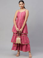 Myshka Pink Printed Sleeveless V Kurti Sharara Set - Distacart
