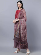 Myshka Women Multicoloured Embroidered Panelled Kurti with Palazzos With Dupatta - Distacart