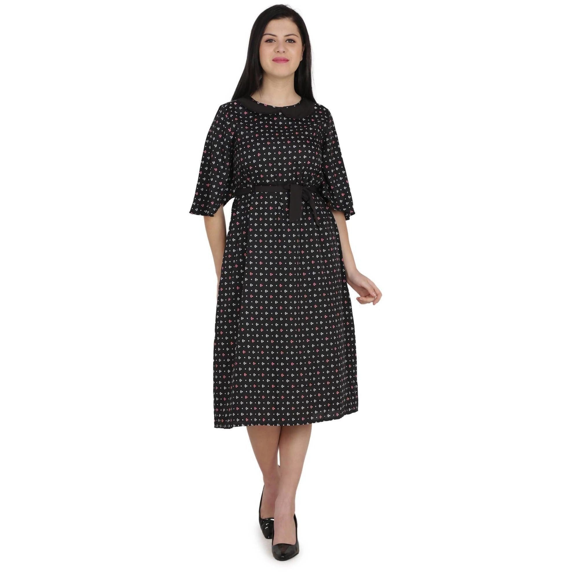 Kanoor Garments Women's Black Frock Style Collar Neck Kurti
