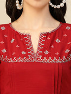 Red Chinon Floral Embroidered Top - Zeny