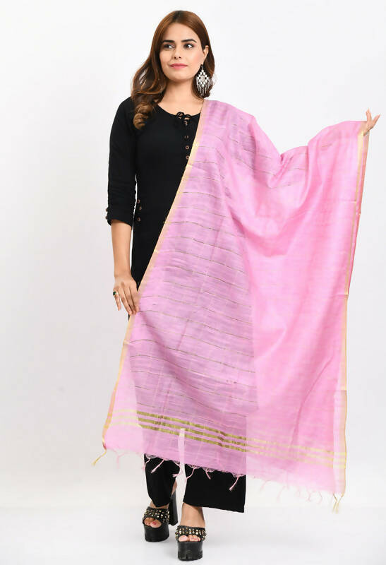 Mominos Fashion Moeza Women's Cotton Zari Box Baby Pink Dupatta - Distacart