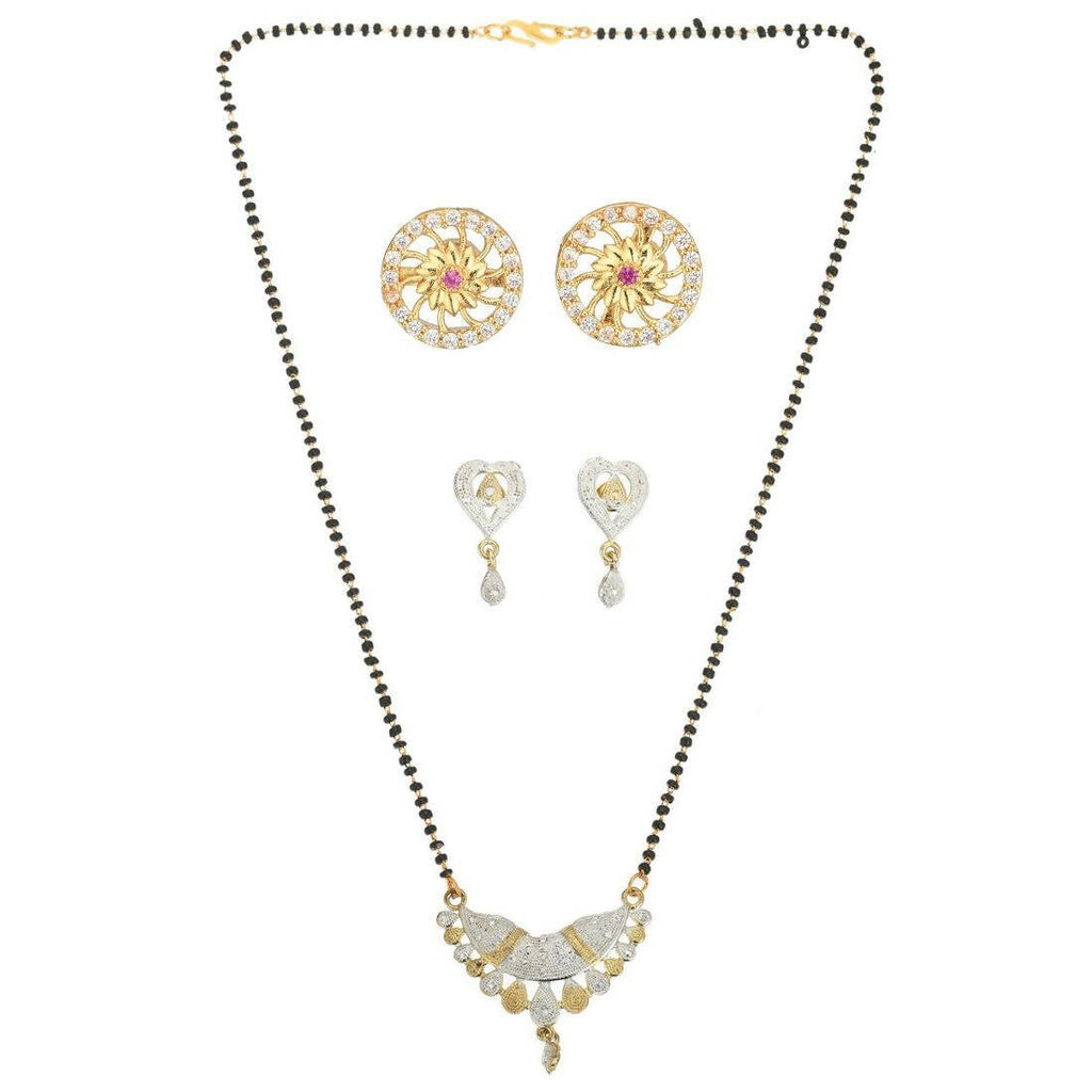 AanyaCentric Gold-Polished Mangalsutra with Pendant, 2 Pair Earrings