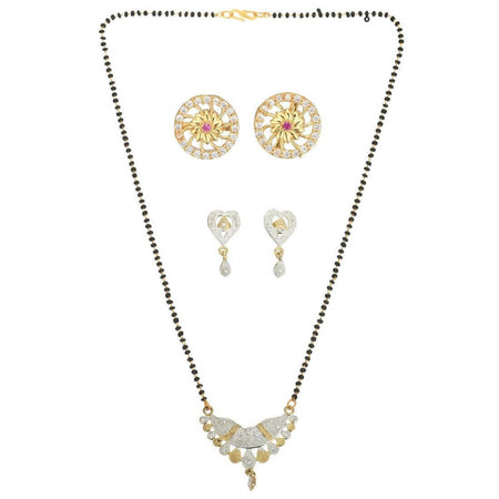 AanyaCentric Gold-Polished Mangalsutra with Pendant, 2 Pair Earrings