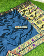 DEIANA'S Beautiful Designer Golden zari Soft Lichi Silk Saree - Blue