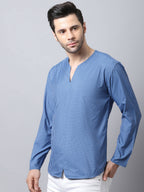 Even Apparels Blue Checked Men's Kurta With Band Collar - Distacart