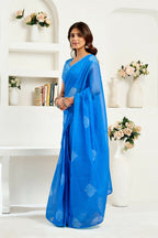 Vastranavya Blue Digital Printed Linen Ready To Wear Designer Saree with Unstitched Blouse - Distacart