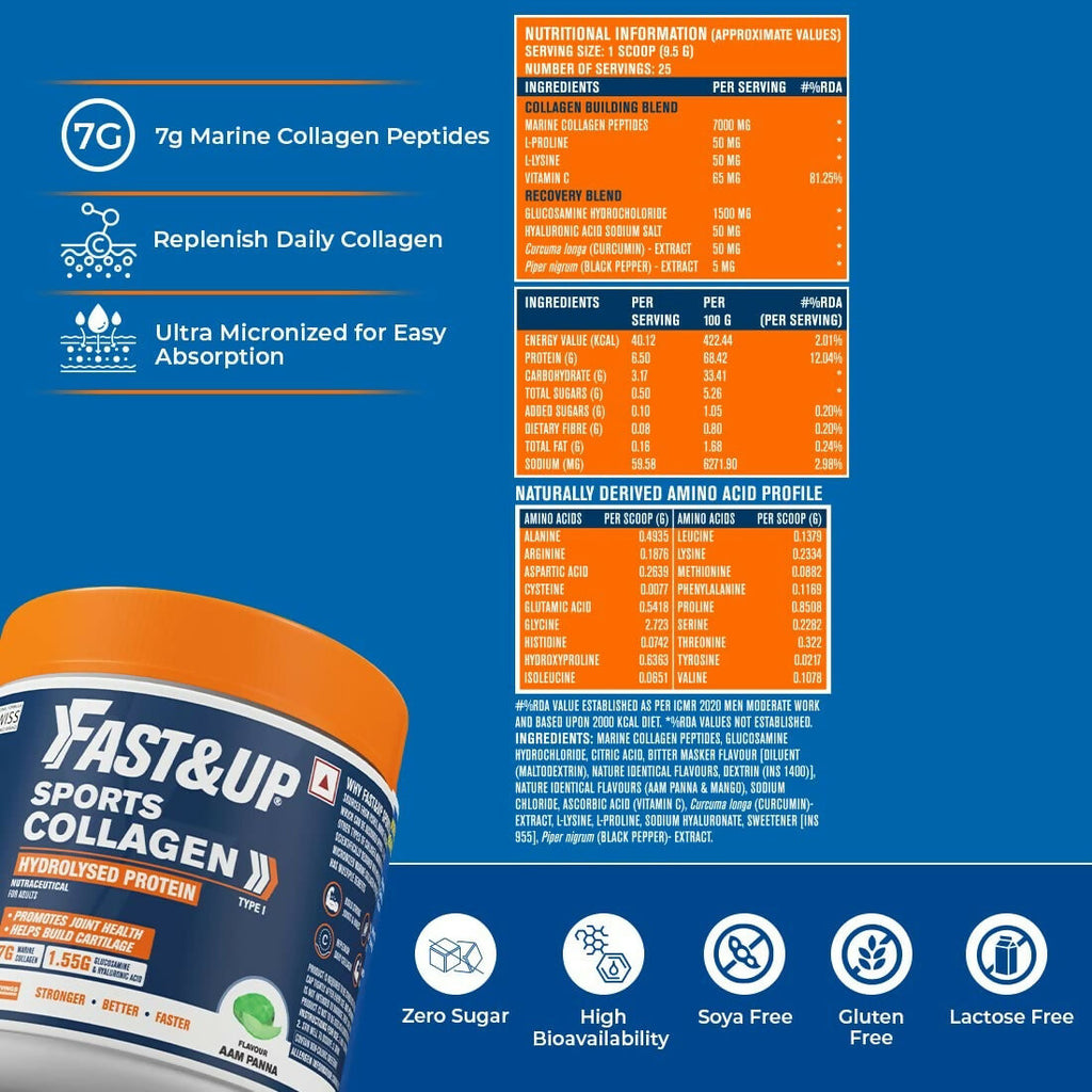 Fast&Up Sports Collagen Protein 7g Type 1 Marine Collagen Peptides - Distacart