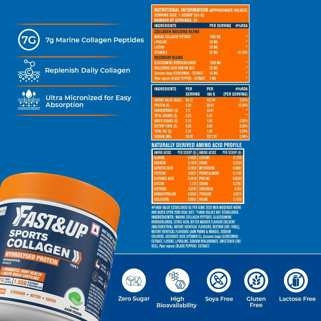 Fast&Up Sports Collagen Protein 7g Type 1 Marine Collagen Peptides - Distacart