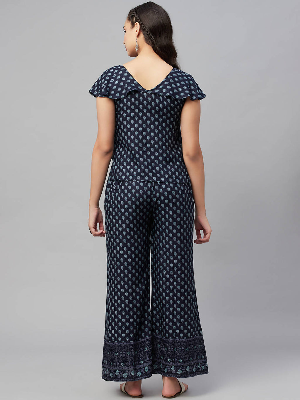 Myshka Women Blue Printed Top Palazzo Set - Distacart