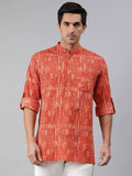 Janasya Men Orange & White Striped Kurta - Distacart