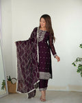 Joban Fashion Wine Kurta Set Silk Sequence Embroidery Work - Distacart