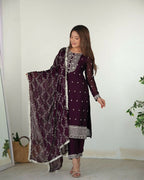 Joban Fashion Wine Kurta Set Silk Sequence Embroidery Work - Distacart
