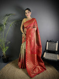 Joban Fashion Beige Handloom Silk Ikkat Saree - Distacart