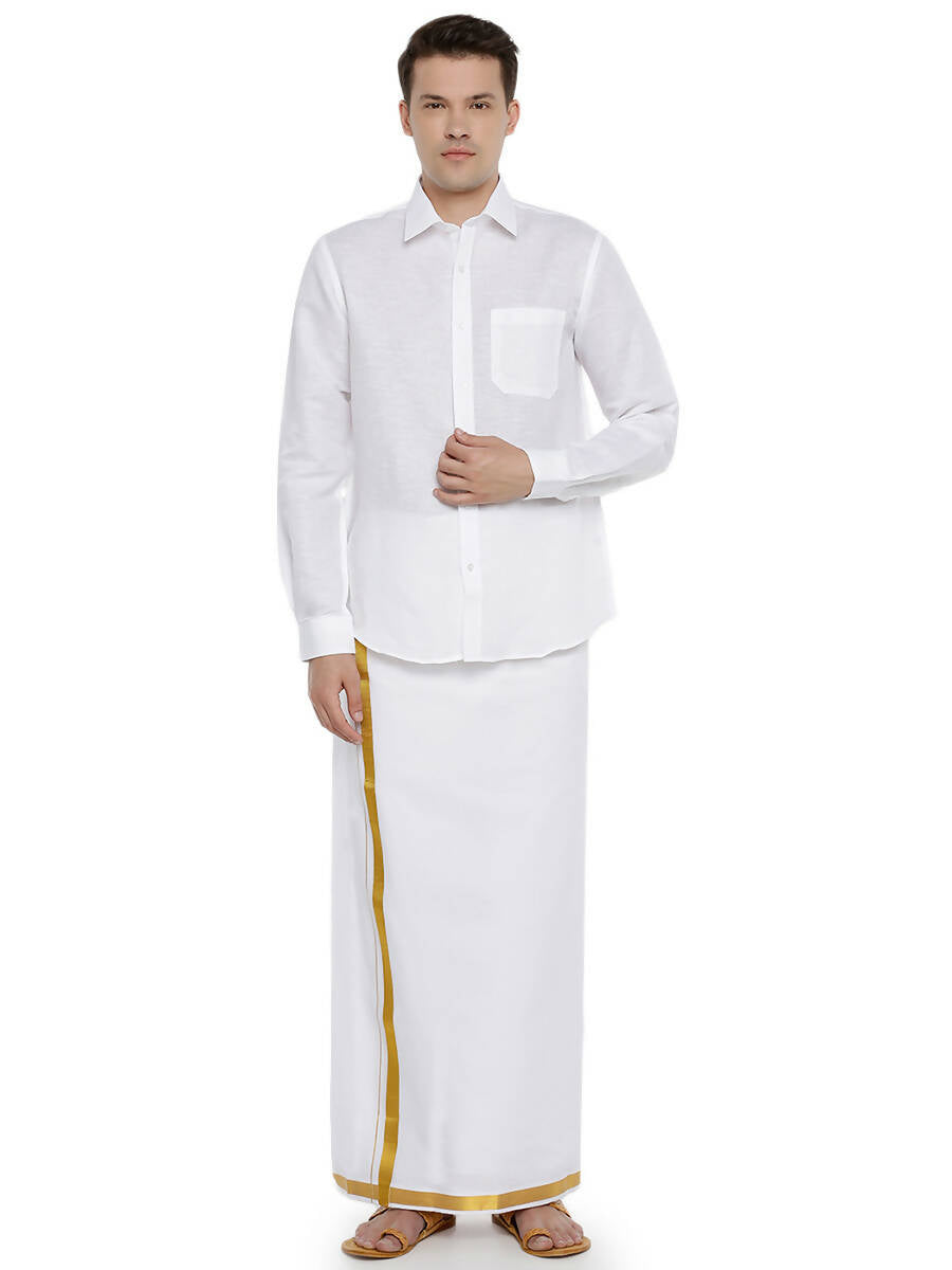 Ramraj Cotton Mens Linen Full Sleeve White Shirt