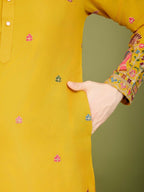 Vastranavya Yellow Exclusive Festival Wear Cotton Sequence Embroidered & Thread Work Kurta