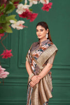 Lilac Purple Tussar Silk Jacquard Abstract Digital Print Saree with Unstitched Blouse - Mohira