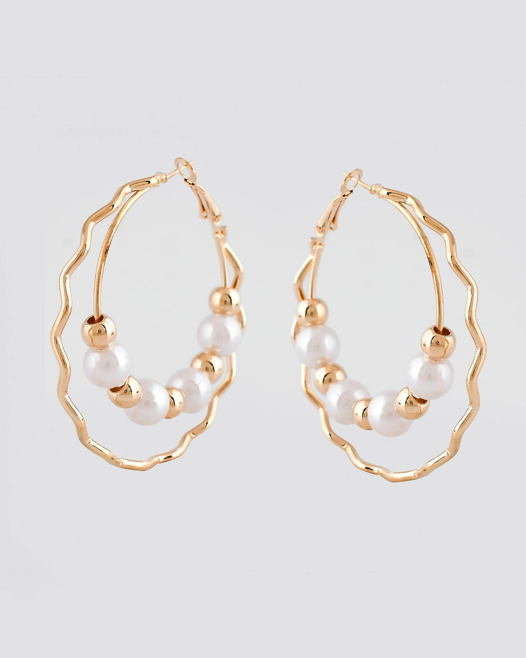 VOJ Women Gold-Plated Pearl Stainless Steel Hoop Earrings - Distacart