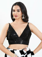 Joban Fashion Black Sequin Padded Blouse With V Neck Sleeveless - Distacart