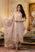 The52 Lavender Women's Beautiful Viscose Shimmer Fabric Embroidered Work Straight Kurta Pant and Dupatta Set - Distacart