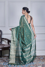 Morchari Green Script Printed Orzanga Saree Unstitched Blouse - Distacart