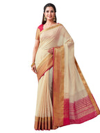 Mimosa Women's Beige Kanchipuram Linen Saree - Distacart